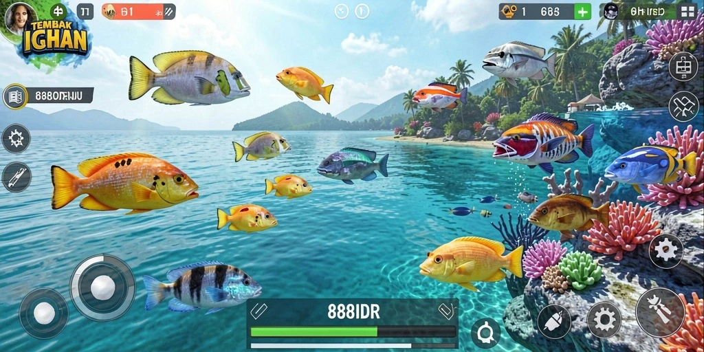 Tampilan gameplay Tembak Ikan 888IDR yang mengasyikkan.