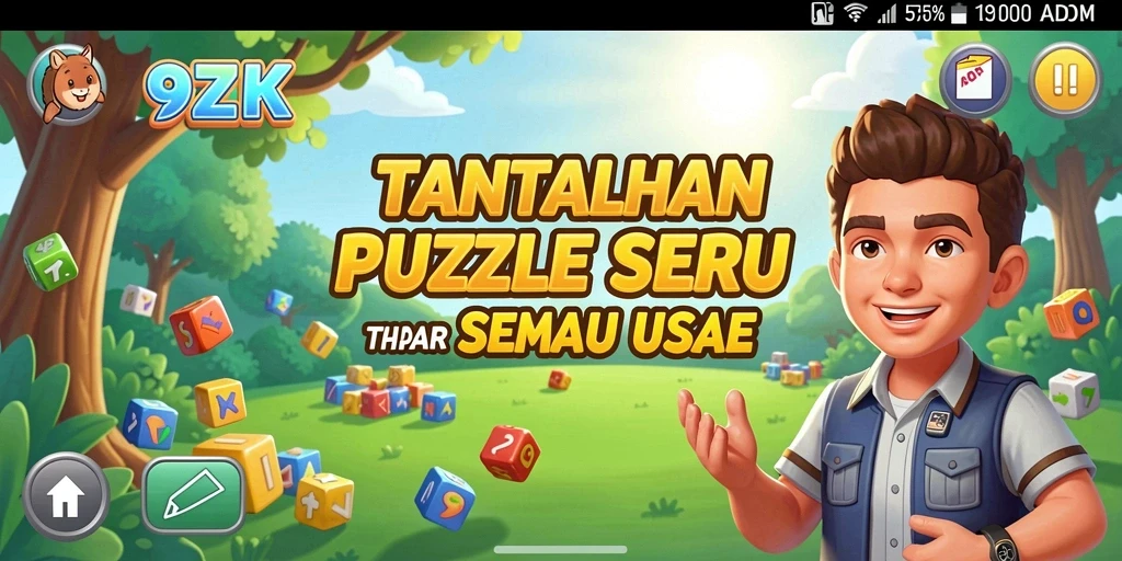 Screenshot gameplay 9ZK menampilkan berbagai teka-teki yang menarik.