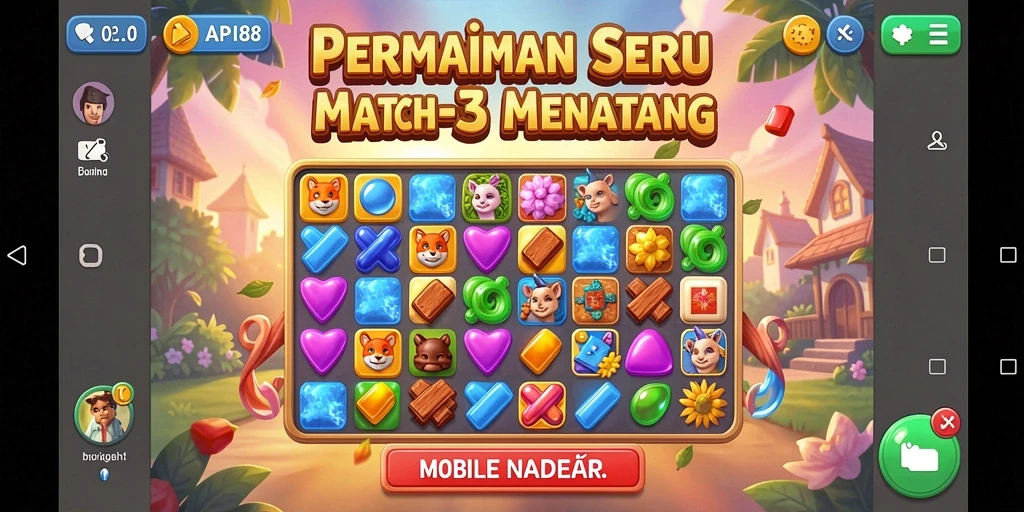 Tangkapan layar permainan API88 menampilkan momen seru gameplay Match-3.