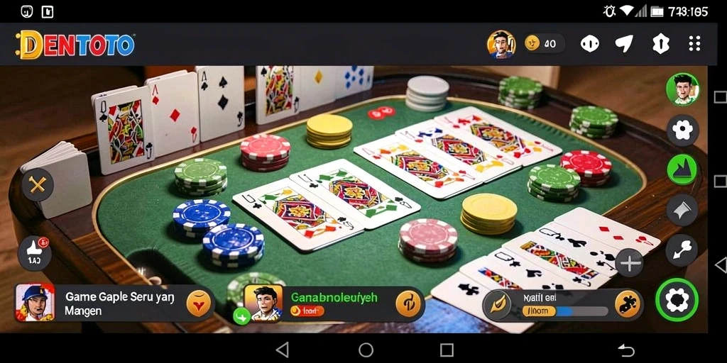 Screenshot gameplay DENTOTO menampilkan suasana permainan Gaple yang seru.