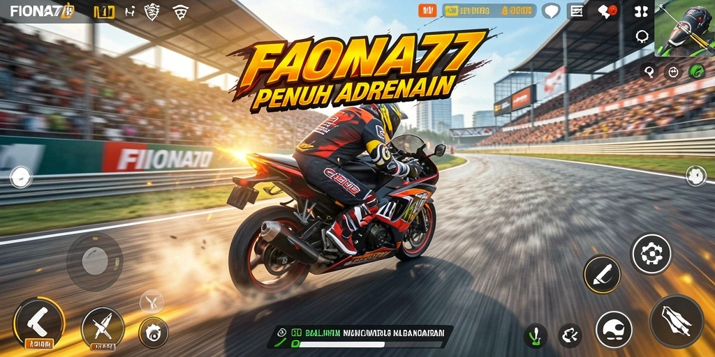 Screenshot gameplay <strong>FIONA77</strong> menampilkan aksi balapan motor yang mendebarkan.