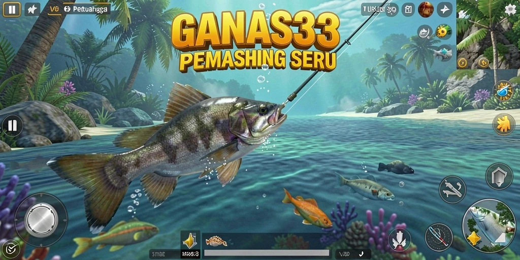 Tampilan gameplay seru di GANAS33 dengan berbagai lokasi memancing.