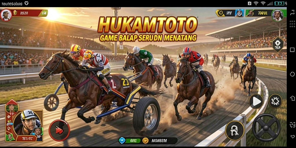 Screenshot gameplay HUKUMTOTO menampilkan aksi balap yang seru.
