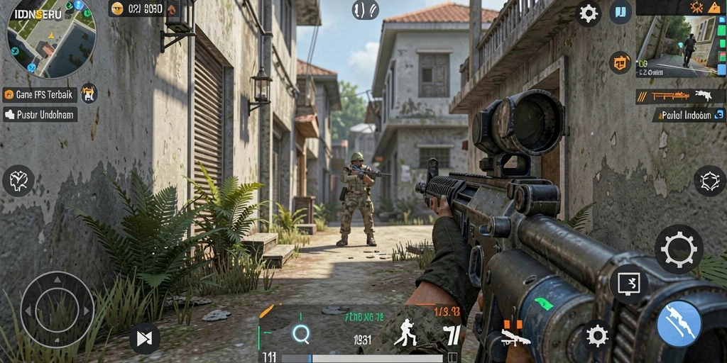 Screenshot IDNSERU menampilkan pertempuran seru dalam gameplay FPS.