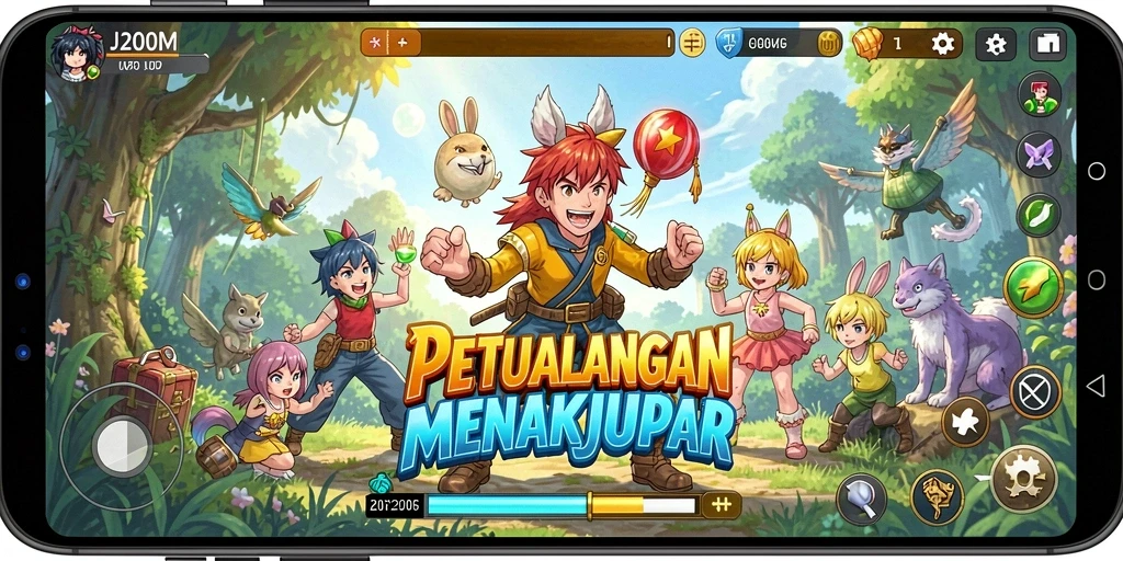 Tampilan menarik dari gameplay J200M dengan karakter Anime ikonik.