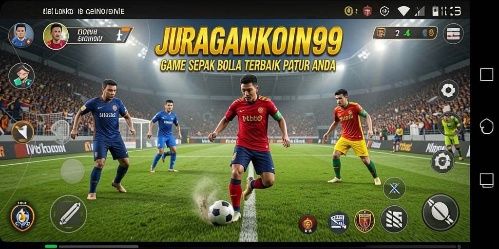 Screenshot JURAGANKOIN99 menampilkan aksi seru di lapangan sepak bola.