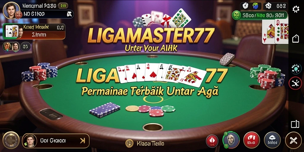 Tampilan gameplay seru di LIGAMASTER77 dengan suasana poker yang nyata.