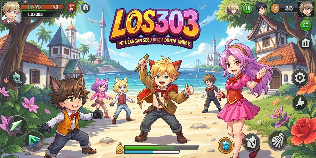 Tampilan gameplay utama LOS303 yang menampilkan pertarungan karakter Anime.