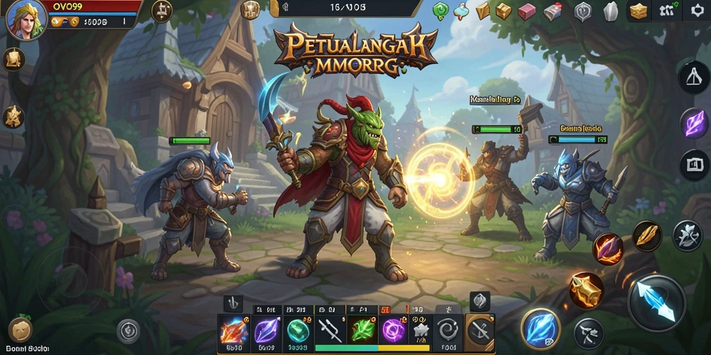 Screenshot utama OVO99 menampilkan aksi seru dalam dunia MMORPG.