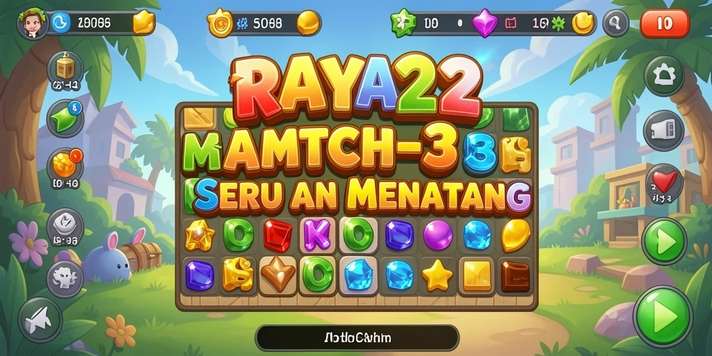 Tampilan gameplay RAYA22 dengan objek warna-warni yang harus dicocokkan.