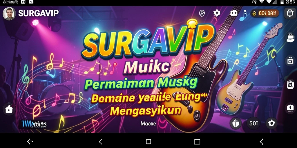 Tampilan utama SURGAVIP menunjukkan pengguna bermain musik dengan semangat.